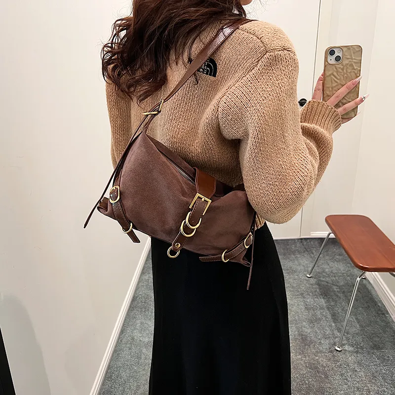 Cwatcun PU+Suede Crossbody Bag, Shoulder Bag Women's Brown/Black/Khaki/Coffee-14