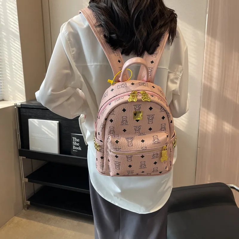 Cwatcun PU Backpack Regular Women's Brown/Pink/Ecru/Black-8