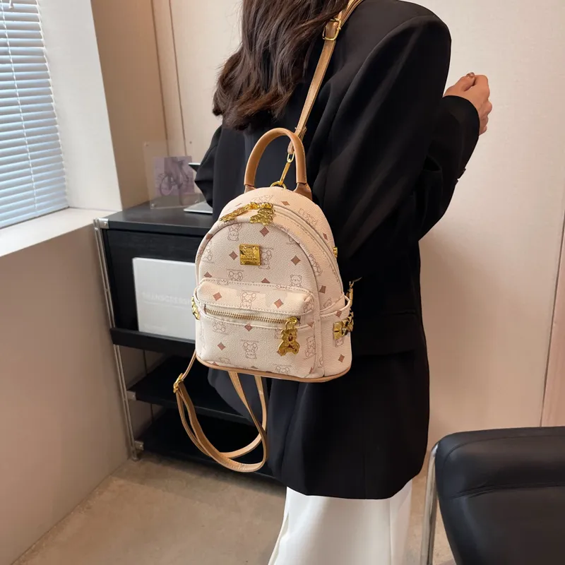Rainbow Girl PU Backpack Regular Women's Pink/Brown/Ecru/Black-14