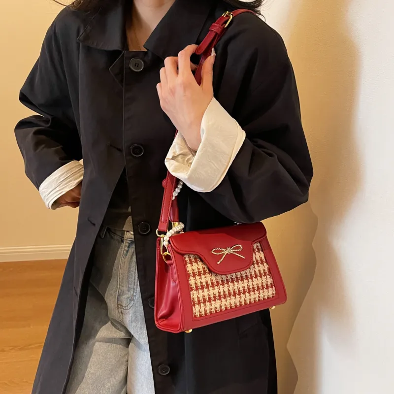Cwatcun PU Plush Crossbody One Shoulder Handbags Regular Women's Red PU Style/Red Fleece Style-1