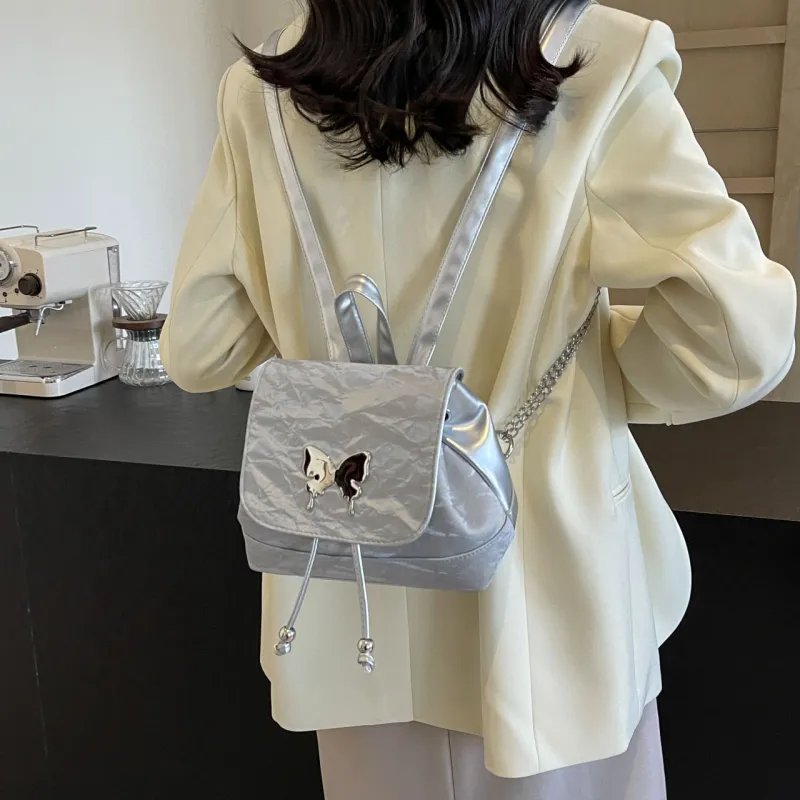 Cwatcun PU Handbag Backpack Regular Women's Ecru/Silver/Green/Blue/Pink/Black-12