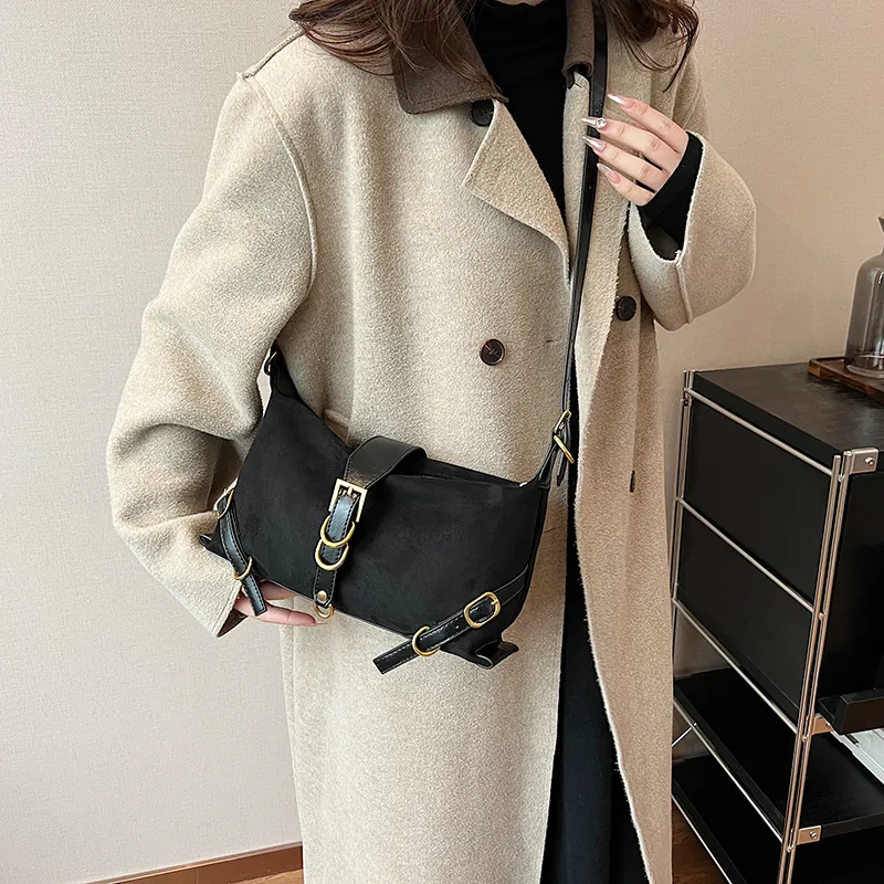 Cwatcun PU+Suede Crossbody Bag, Shoulder Bag Women's Brown/Black/Khaki/Coffee-8