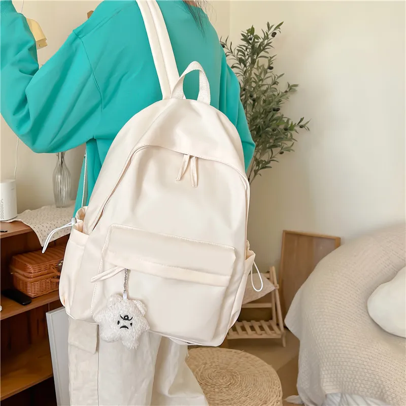 Rainbow Girl Composite Cloth Backpack Regular Women's Black/Ecru/Pink/Khaki/Green-3