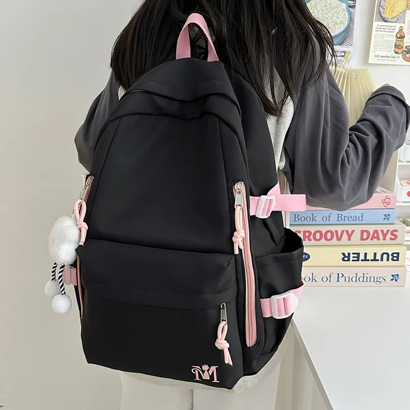 Cwatcun Nylon Backpack Unisex Light Gray/Blue/Yellow/Black-16