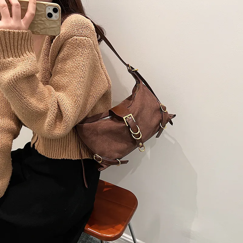 Cwatcun PU+Suede Crossbody Bag, Shoulder Bag Women's Brown/Black/Khaki/Coffee-16