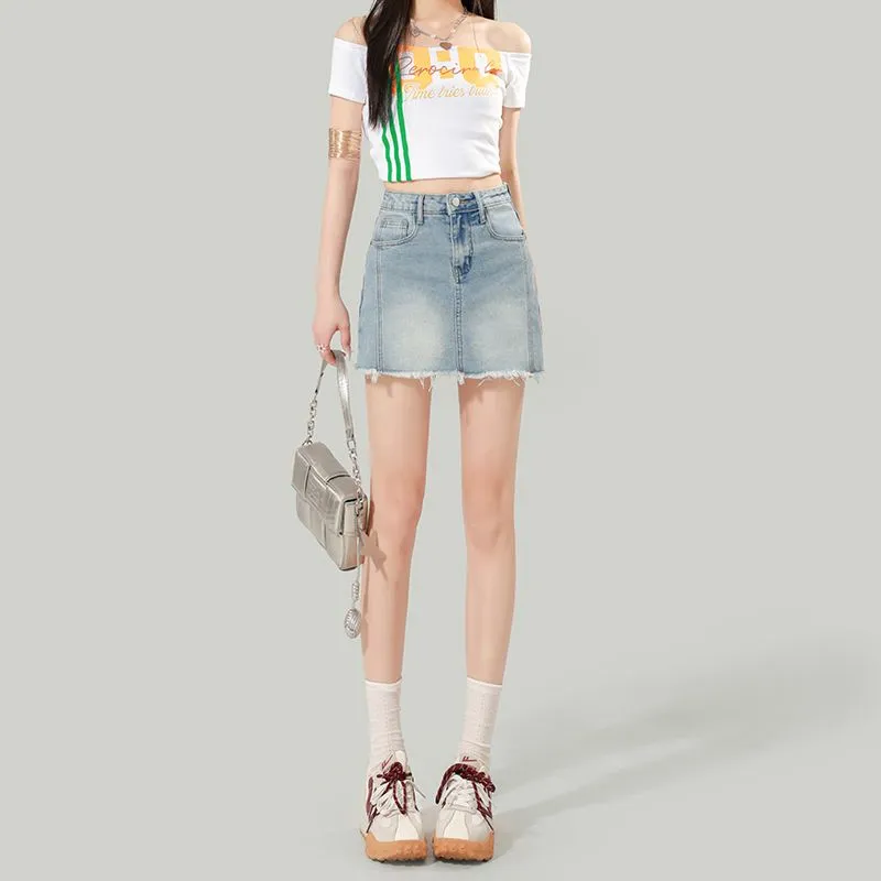 7 SEVFUN Denim Short Skirts Women's Light Blue-2