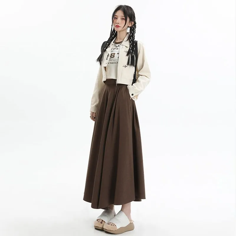 7 SEVFUN Casual Long Skirt Women's Brown-0