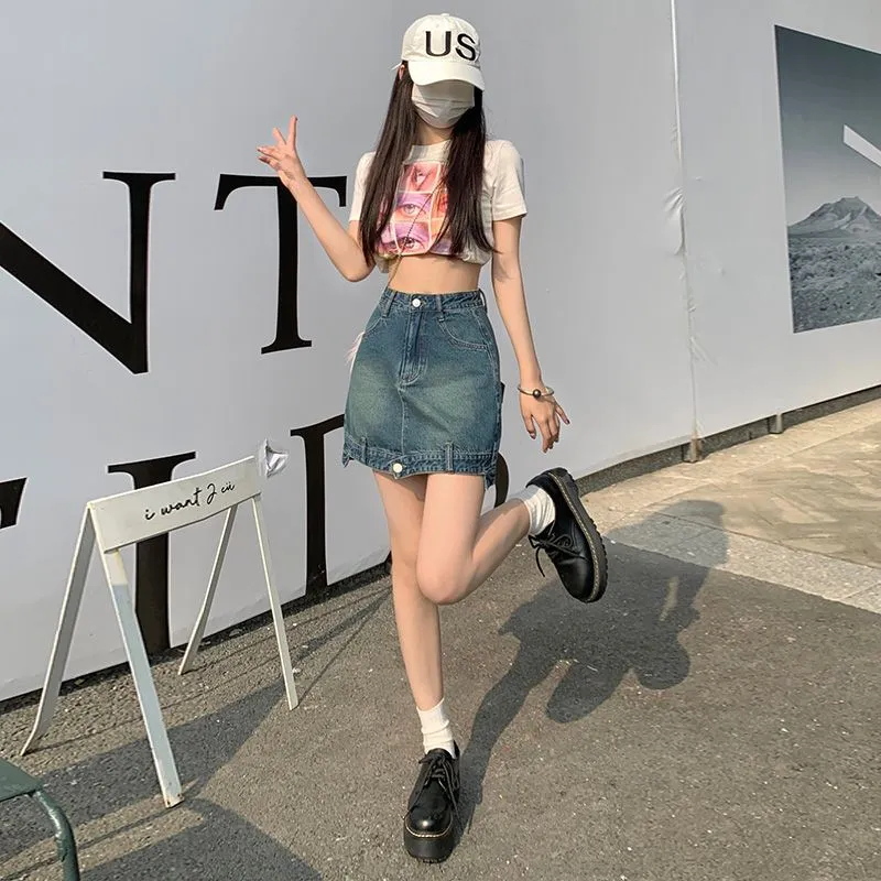 7 SEVFUN Denim Short Skirts Women's Nostalgic Vintage Blue-3