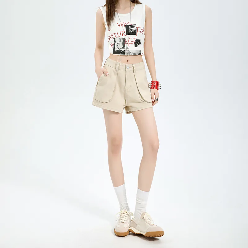 7 SEVFUN Denim Shorts Women's Creamy Apricot-4