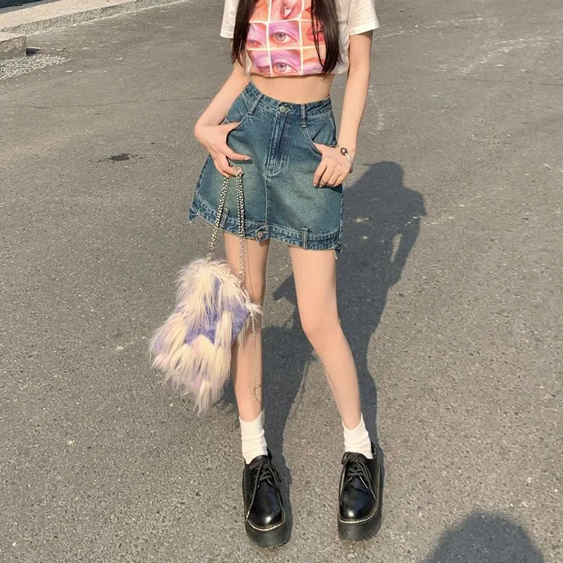 7 SEVFUN Denim Short Skirts Women's Nostalgic Vintage Blue-5