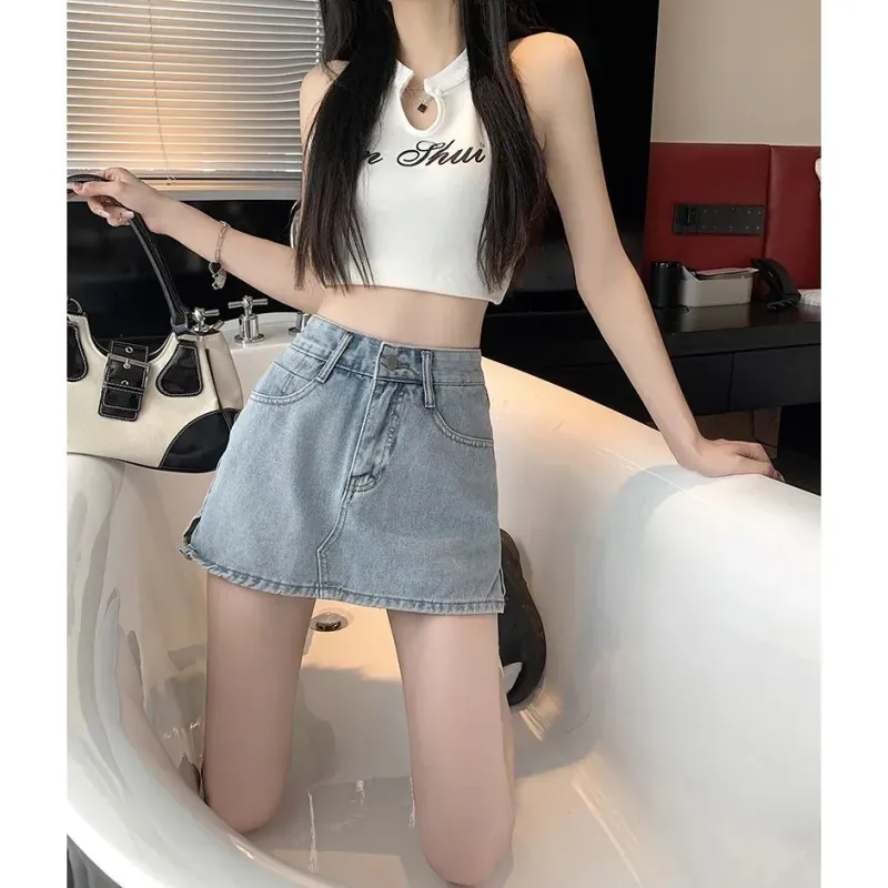 7 SEVFUN Denim Short Skirts Women's Light Blue-1