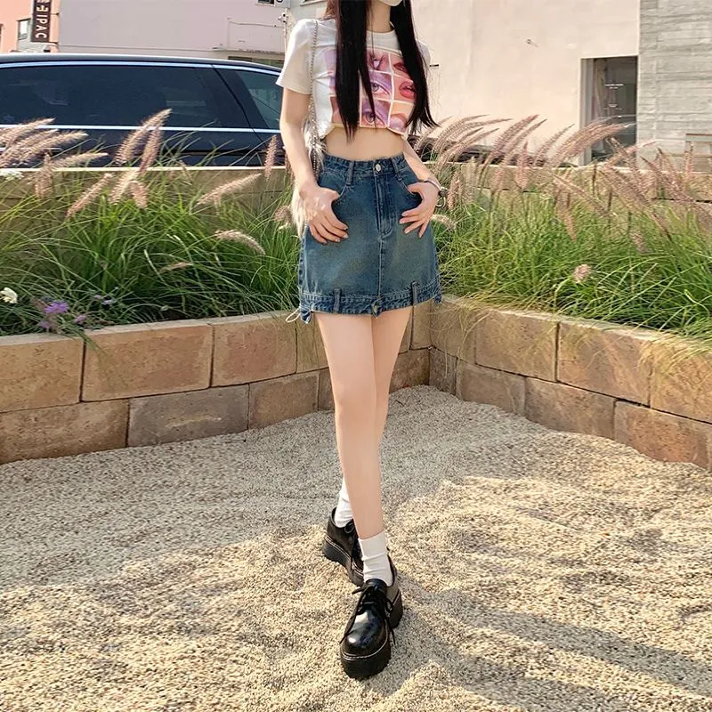 7 SEVFUN Denim Short Skirts Women's Nostalgic Vintage Blue-4