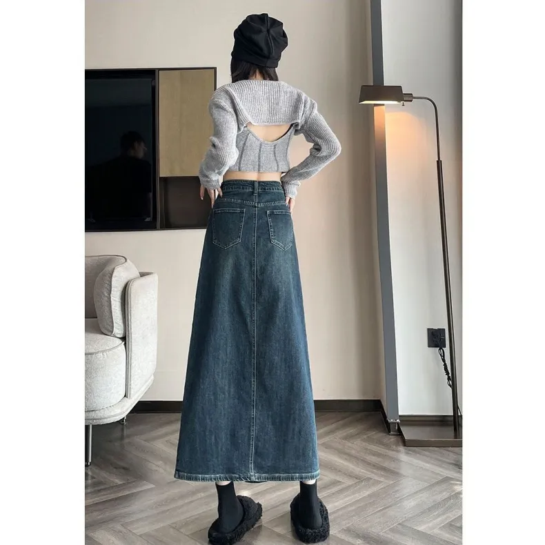 7 SEVFUN Denim Long Skirt Women's Cement-2