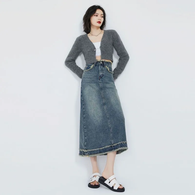 7 SEVFUN Denim Long Skirt Women's Blue-2