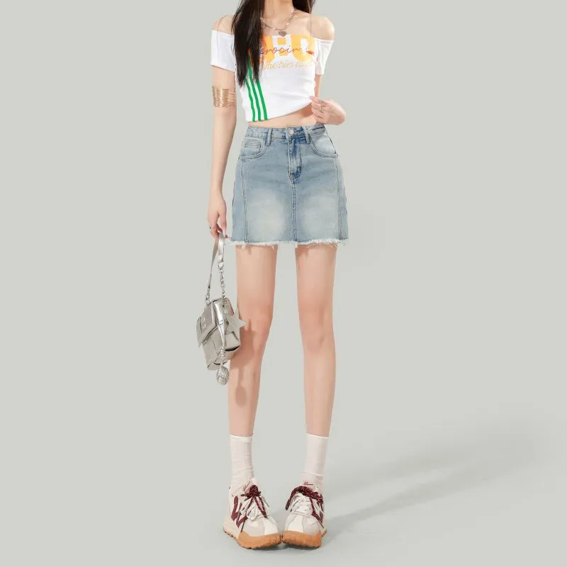 7 SEVFUN Denim Short Skirts Women's Light Blue-4