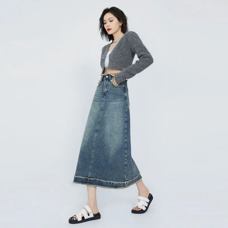 7 SEVFUN Denim Long Skirt Women's Blue-3