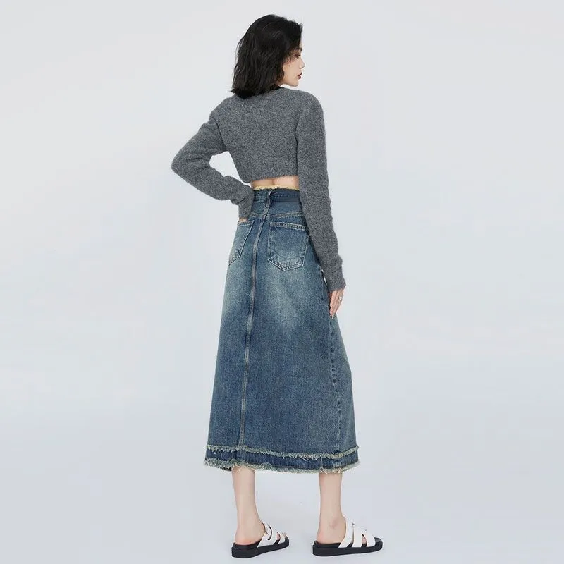 7 SEVFUN Denim Long Skirt Women's Blue-4