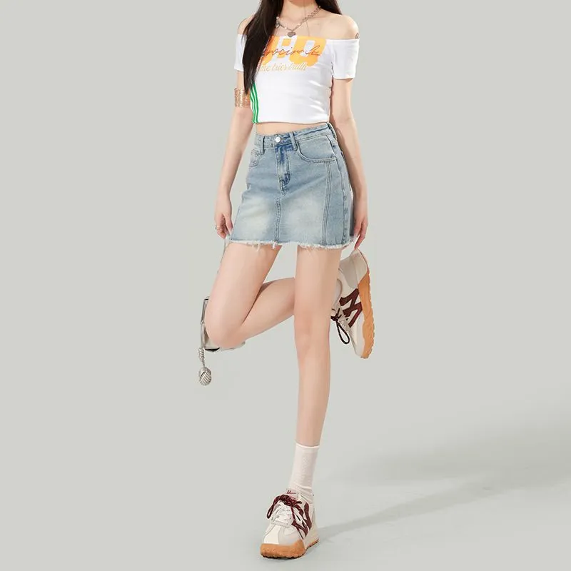 7 SEVFUN Denim Short Skirts Women's Light Blue-3