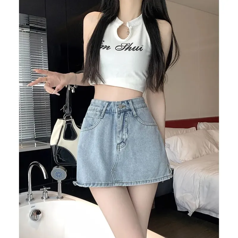 7 SEVFUN Denim Short Skirts Women's Light Blue-2