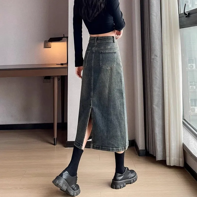 7 SEVFUN Denim Long Skirt Women's Concrete Gray-2