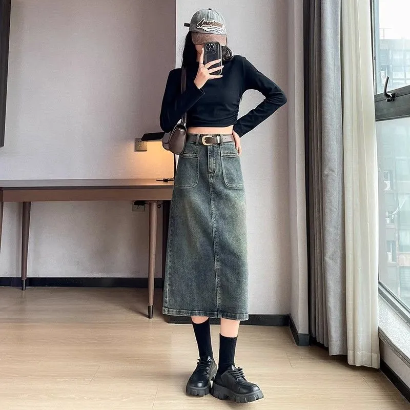 7 SEVFUN Denim Long Skirt Women's Concrete Gray-1
