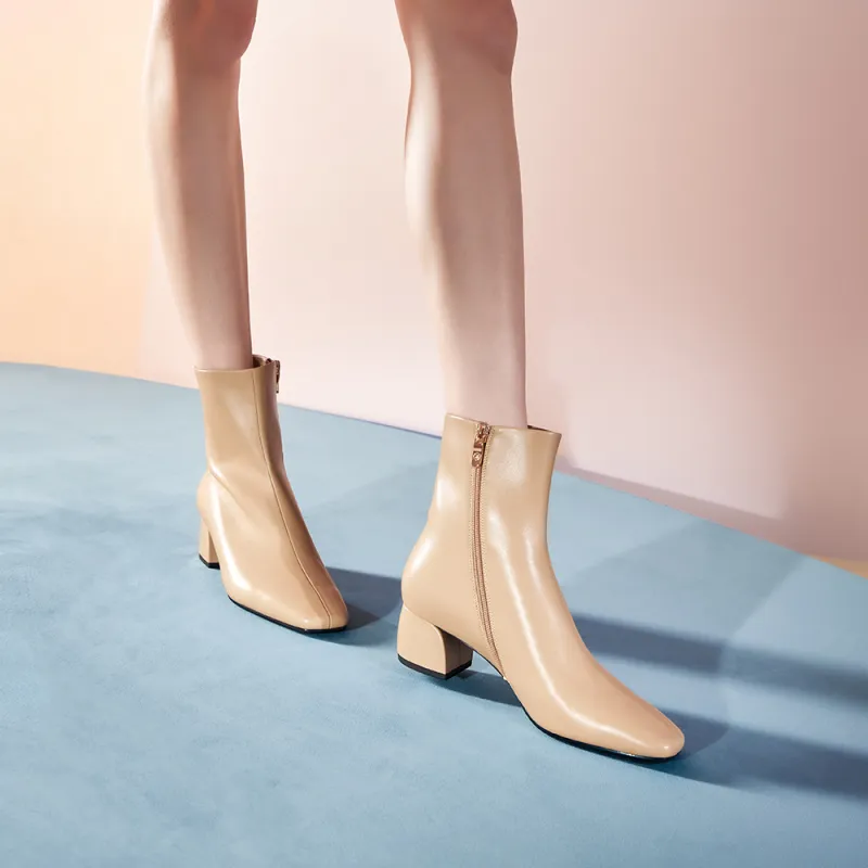 73Hours Cream Narrative Ankle Boots 5cm Women's-14