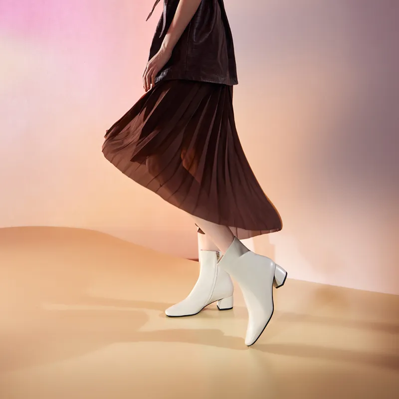 73Hours Cream Narrative Ankle Boots 5cm Women's-4