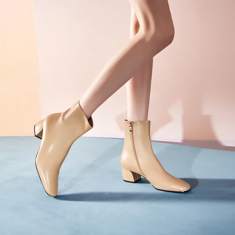 73Hours Cream Narrative Ankle Boots 5cm Women's-15