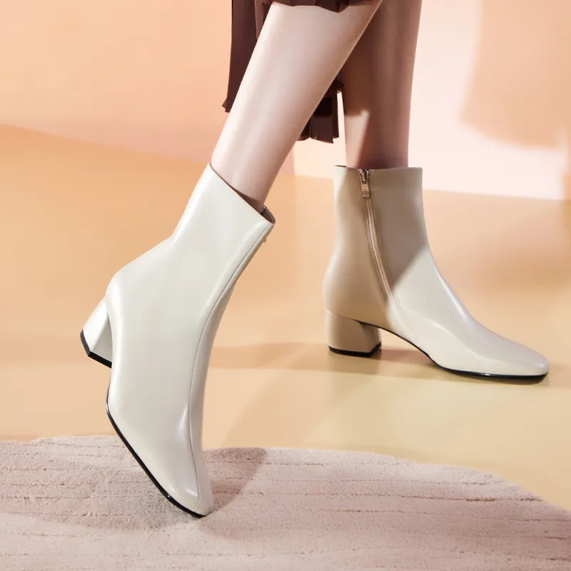 73Hours Cream Narrative Ankle Boots 5cm Women's-7