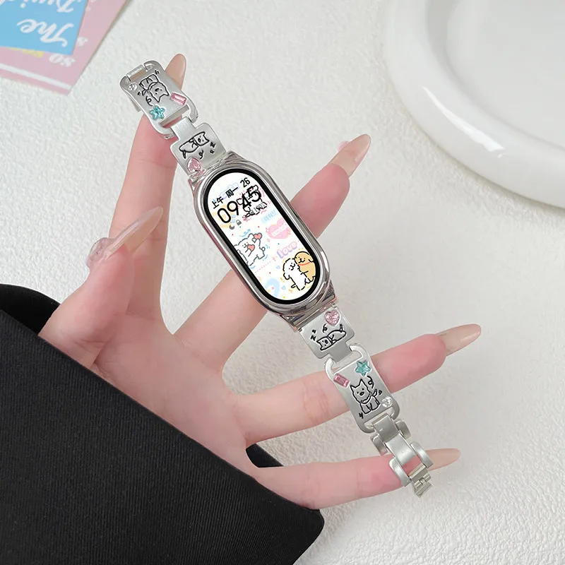 Vobafe Compatible With Xiaomi Mi Band 9/8. Cute Puppy Color Diamond Metal Strap Smart Watch Accessories-10