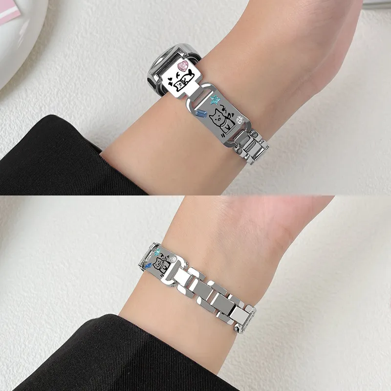 Vobafe Compatible With Xiaomi Mi Band 9/8. Cute Puppy Color Diamond Metal Strap Smart Watch Accessories-5