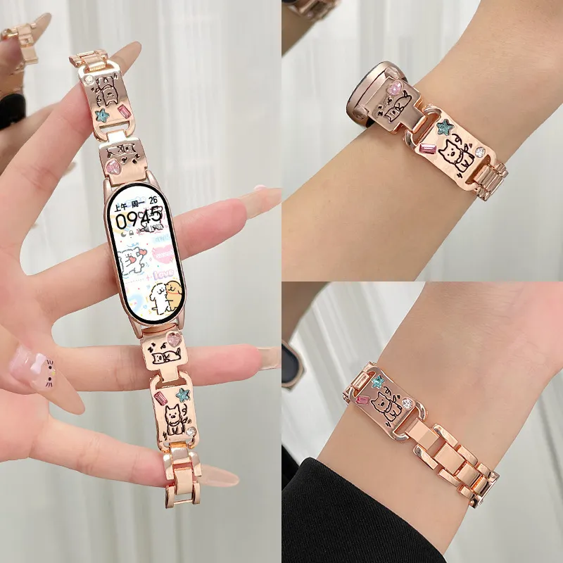 Vobafe Compatible With Xiaomi Mi Band 9/8. Cute Puppy Color Diamond Metal Strap Smart Watch Accessories-16