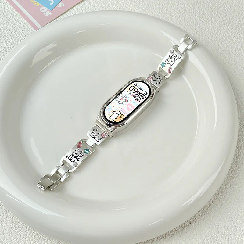 Vobafe Compatible With Xiaomi Mi Band 9/8. Cute Puppy Color Diamond Metal Strap Smart Watch Accessories-9