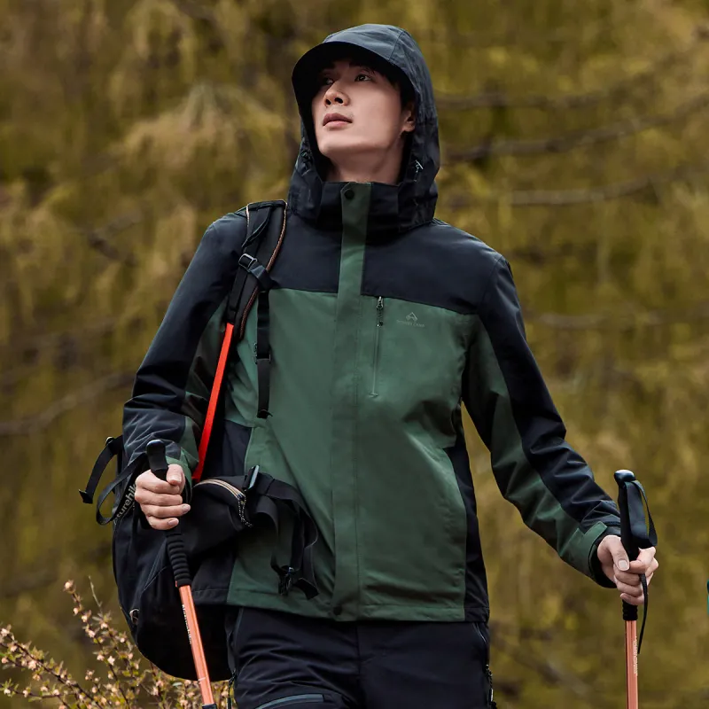 PIONEER CAMP Water Resistant Windproof Breathable Warm Single Layer Hard Shell Windbreaker Jacket Unisex Army Green-3