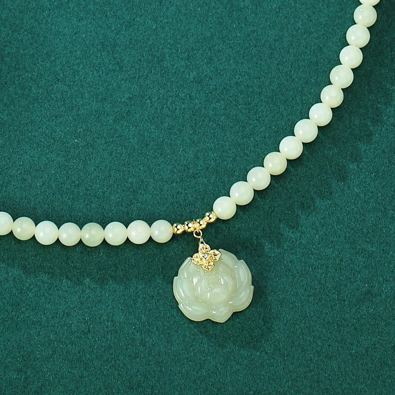 WEITIANXUAN Hetian Jade Necklaces Pale Greenish White Jade Women's-3