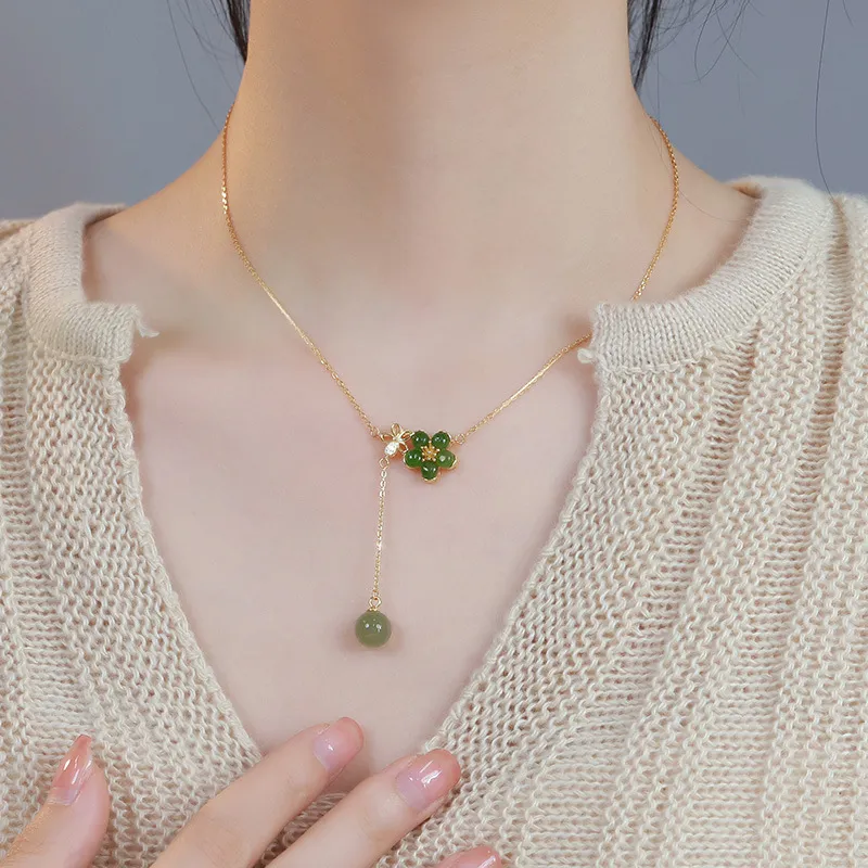 WEITIANXUAN Hetian Jade Necklaces Pale Greenish White Jade Women's-1