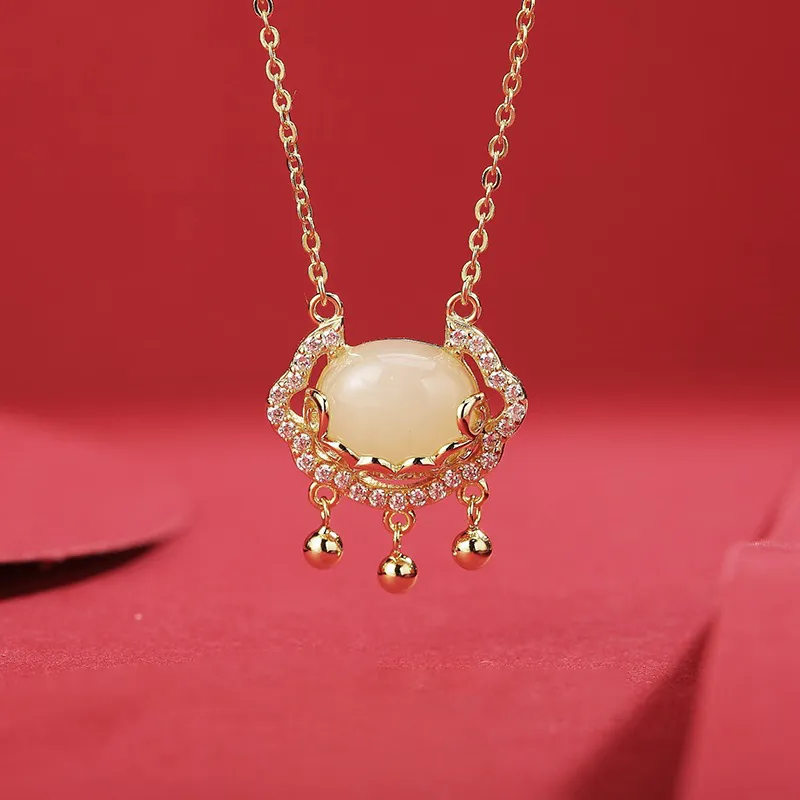 WEITIANXUAN Hetian Jade Necklaces Pale Greenish White Jade Women's-2