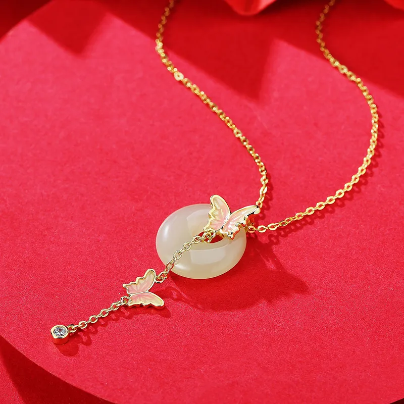WEITIANXUAN Hetian Jade Necklaces Pale Greenish White Jade Women's-3