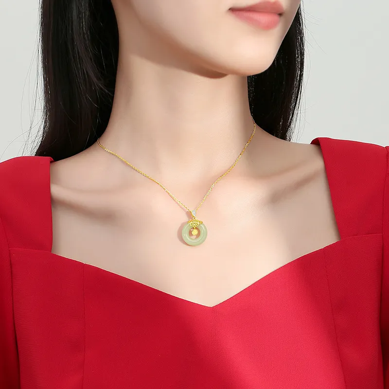WEITIANXUAN Hetian Jade Necklaces Pale Greenish White Jade Women's-4