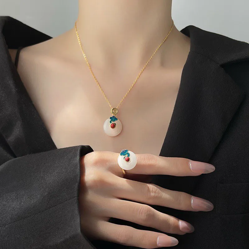 WEITIANXUAN Hetian Jade Necklaces White Jade/Pale Greenish White Jade Unisex-3
