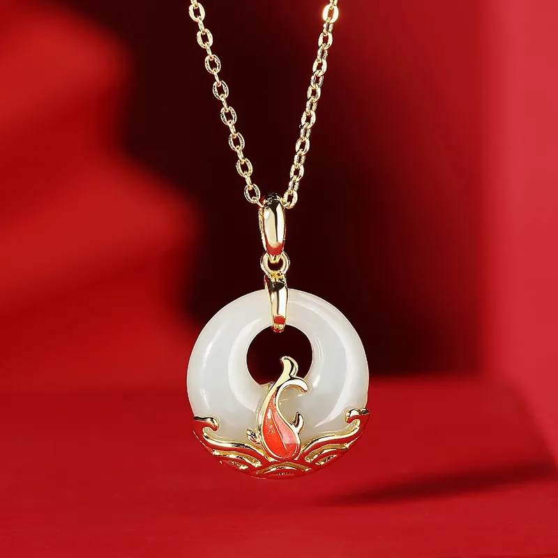 WEITIANXUAN Hetian Jade Necklaces Pale Greenish White Jade Women's-1