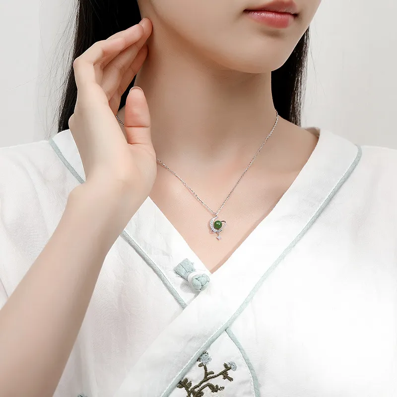 WEITIANXUAN Hetian Jade Necklaces Pale Greenish White Jade Women's-1
