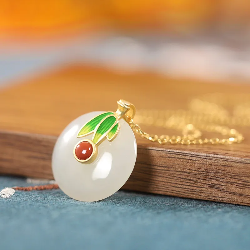 WEITIANXUAN Hetian Jade Necklaces White Jade/Pale Greenish White Jade Unisex-3