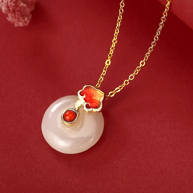 WEITIANXUAN Hetian Jade Necklaces Pale Greenish White Jade Women's-4