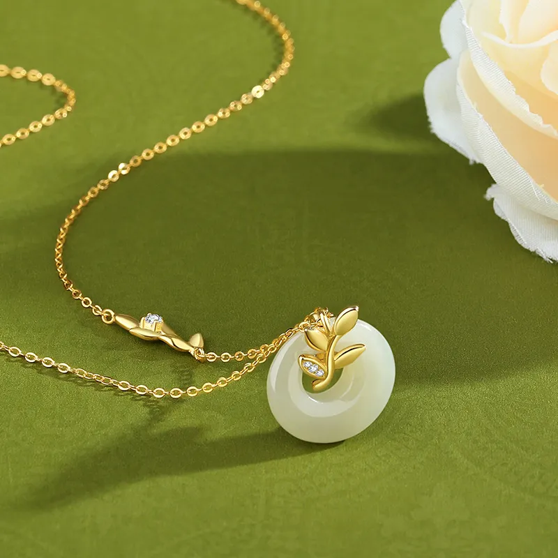 WEITIANXUAN Hetian Jade Necklaces Pale Greenish White Jade Unisex-2