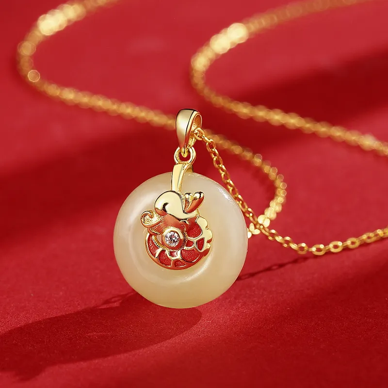 WEITIANXUAN Hetian Jade Necklaces White Jade/Pale Greenish White Jade Unisex-3