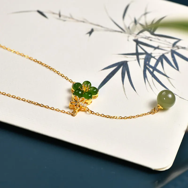 WEITIANXUAN Hetian Jade Necklaces Pale Greenish White Jade Women's-5
