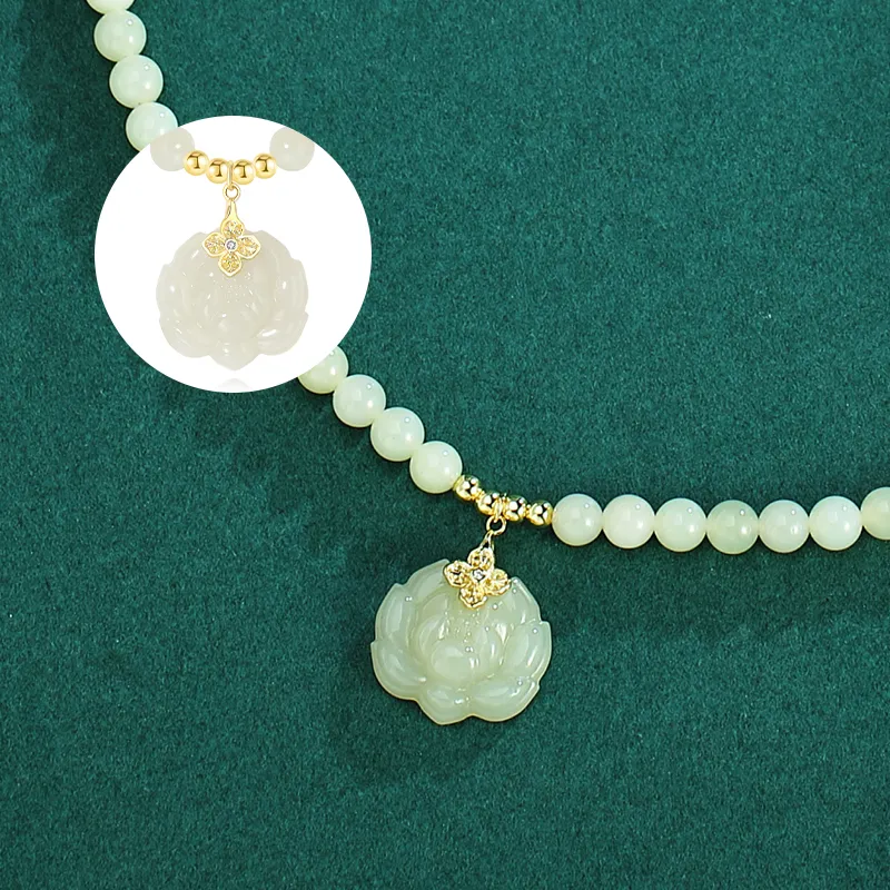WEITIANXUAN Hetian Jade Necklaces Pale Greenish White Jade Women's-5
