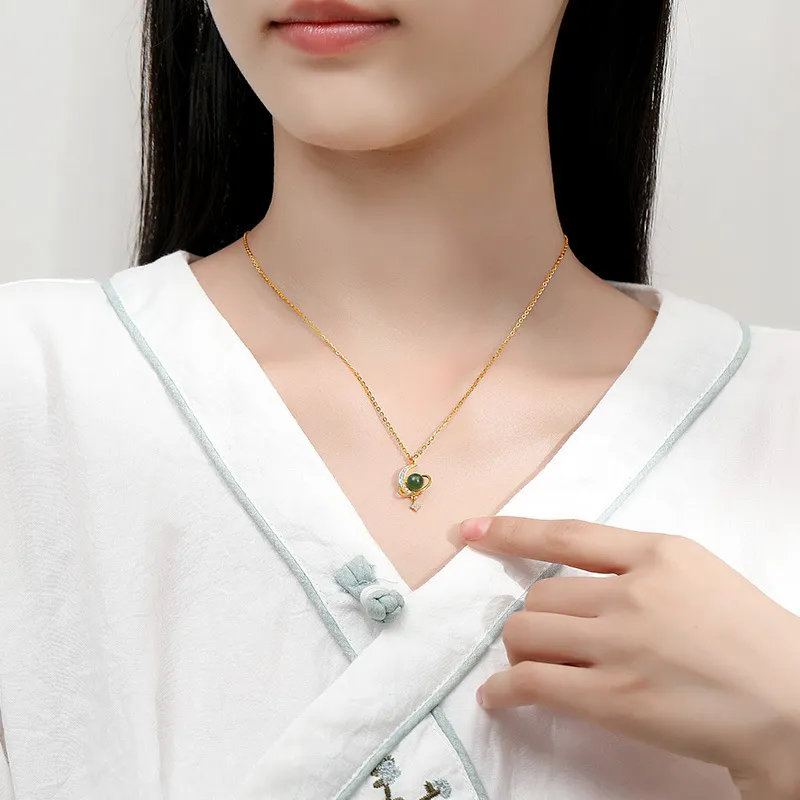 WEITIANXUAN Hetian Jade Necklaces Pale Greenish White Jade Women's-4