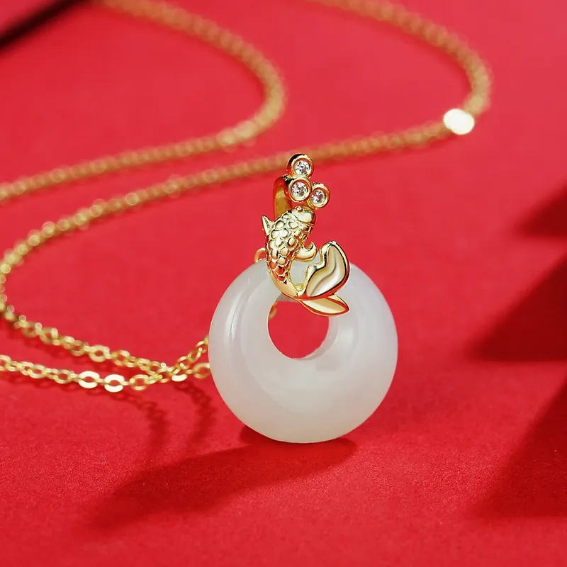 WEITIANXUAN Hetian Jade Necklaces Pale Greenish White Jade Women's-3